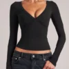 Zyra V-Neck Long-Sleeve Top  in Black
