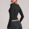 Zyra V-Neck Long-Sleeve Top  in Black