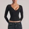 Zyra V-Neck Long-Sleeve Top  in Black