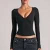 Zyra V-Neck Long-Sleeve Top  in Black