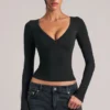Zyra V-Neck Long-Sleeve Top  in Black
