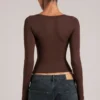 Zyra V-Neck Long-Sleeve Top  in Chocolate Brown