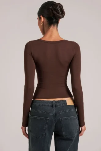 Zyra V-Neck Long-Sleeve Top  in Chocolate Brown
