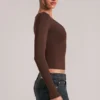 Zyra V-Neck Long-Sleeve Top  in Chocolate Brown