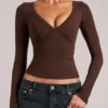 Zyra V-Neck Long-Sleeve Top  in Chocolate Brown