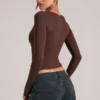 Zyra V-Neck Long-Sleeve Top  in Chocolate Brown