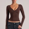 Zyra V-Neck Long-Sleeve Top  in Chocolate Brown