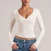 Zyra V-Neck Long-Sleeve Top  in Ivory