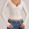 Zyra V-Neck Long-Sleeve Top  in Ivory