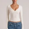 Zyra V-Neck Long-Sleeve Top  in Ivory
