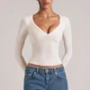 Zyra V-Neck Long-Sleeve Top  in Ivory