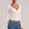 Zyra V-Neck Long-Sleeve Top  in Ivory