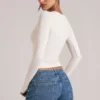 Zyra V-Neck Long-Sleeve Top  in Ivory